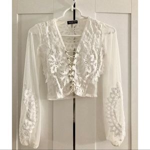 Fashion Nova Lace Up Mesh Top